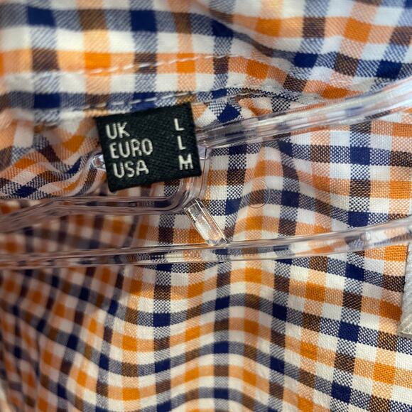Barbour Short Sleeve Button Down Shirt Orange Blue Check Preppy Cotton M - Picture 4 of 6